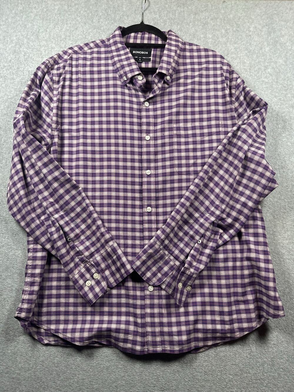 Bonobos Button Down Shirt Men's Size XL Purple White Gingham Plaid Standard Fit